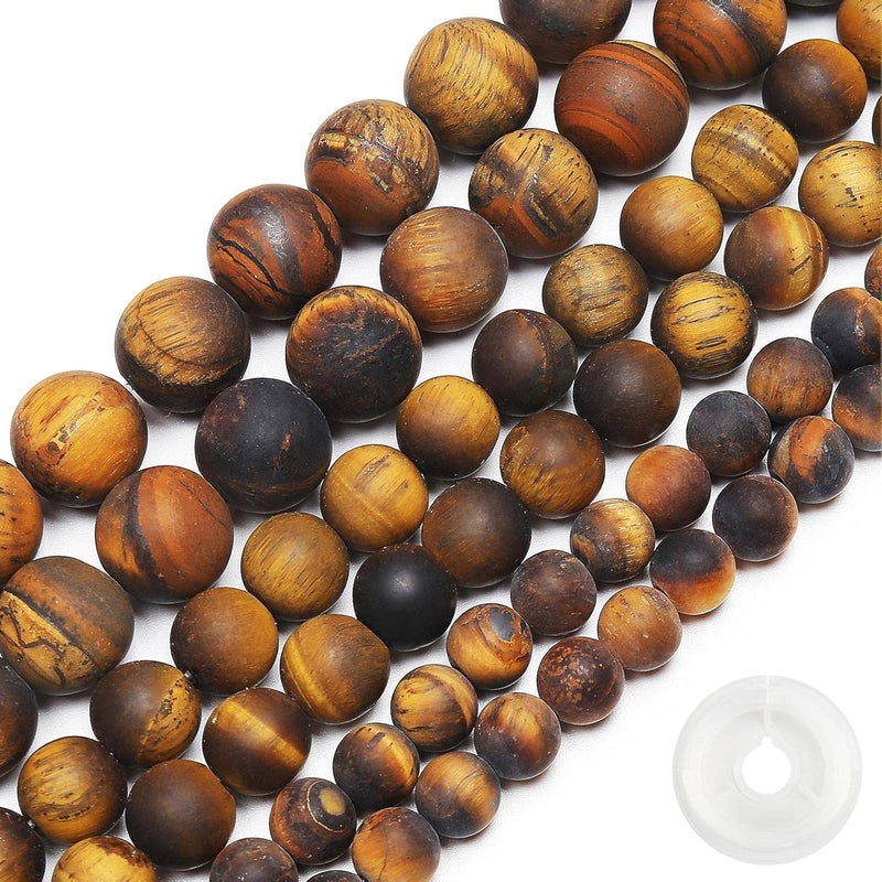 AUREHEN Natural Matte Classic Tiger Eye Beads, 6MM Round Frosted Unpolished Loose Gemstone Beads for Bracelet Necklace Jewelry Making, Energy Stone Healing Power with Stretch Beading Cord - Image 1