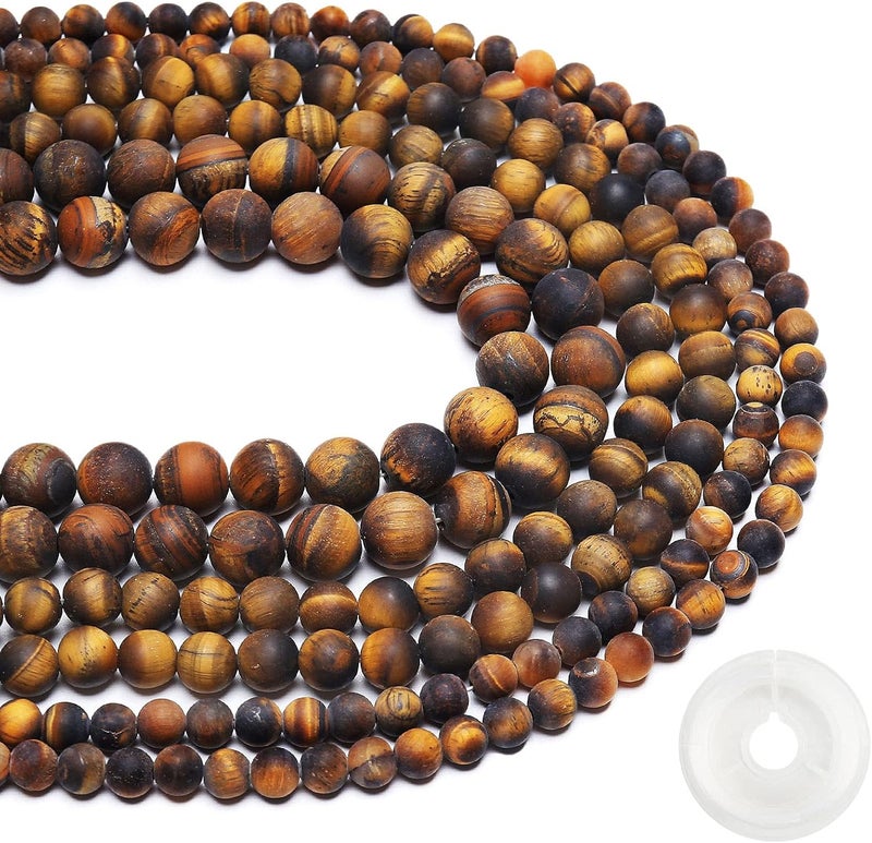 AUREHEN Natural Matte Classic Tiger Eye Beads, 6MM Round Frosted Unpolished Loose Gemstone Beads for Bracelet Necklace Jewelry Making, Energy Stone Healing Power with Stretch Beading Cord - Image 2
