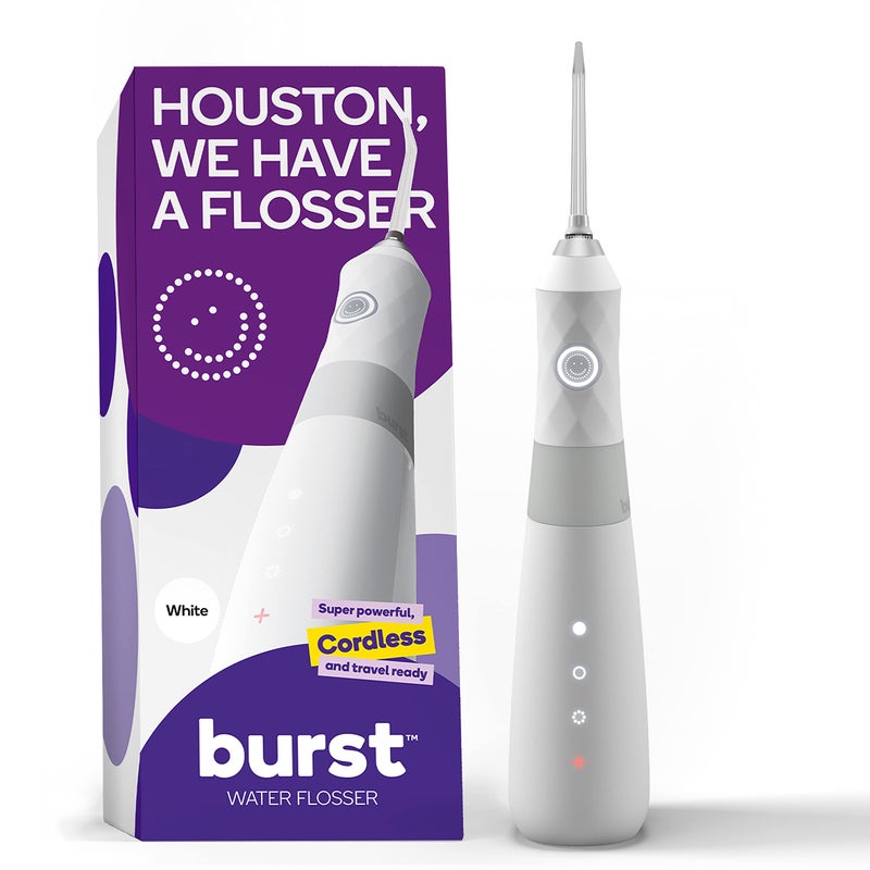 BURST Electric Water Flosser for Teeth Cleaning (3 Modes/White) | Cordless | Plaque Removal Between Braces & Dental Work | Portable Floss | Refillable 110mL Tank - Image 1
