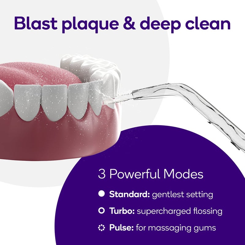 BURST Electric Water Flosser for Teeth Cleaning (3 Modes/White) | Cordless | Plaque Removal Between Braces & Dental Work | Portable Floss | Refillable 110mL Tank - Image 4
