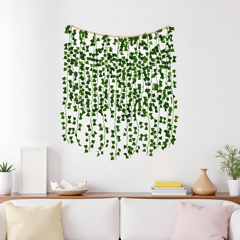 Mkono Hanging Fake Vines for Bedroom Wall Decor Artificial Plant Leaves with Wood Beads Set Indoor Greenery Ivy Garland for Living Room Apartment Christmas Wedding Party Teen Girl Room - Image 5