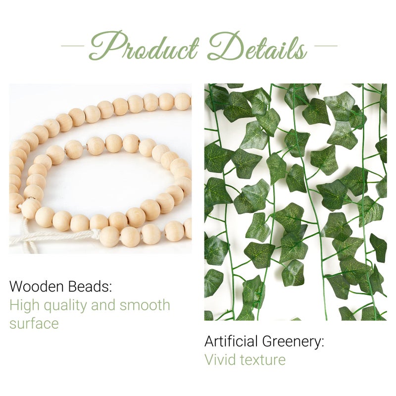 Mkono Hanging Fake Vines for Bedroom Wall Decor Artificial Plant Leaves with Wood Beads Set Indoor Greenery Ivy Garland for Living Room Apartment Christmas Wedding Party Teen Girl Room - Image 2