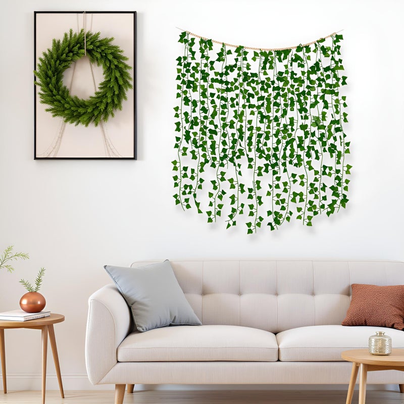 Mkono Hanging Fake Vines for Bedroom Wall Decor Artificial Plant Leaves with Wood Beads Set Indoor Greenery Ivy Garland for Living Room Apartment Christmas Wedding Party Teen Girl Room - Image 4