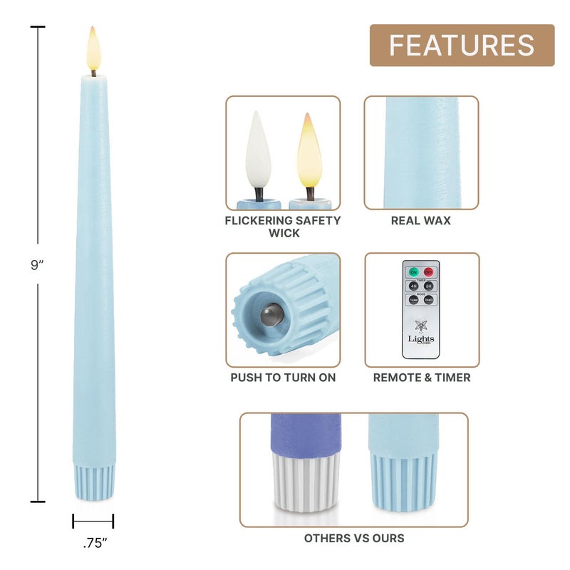 LampLust Flameless Taper Candles with Remote, 9 Inch, 4 Pack Pastel Blue Candlesticks, LED Flickering Flameless Candles for Baby Shower Gender Reveal Decorations, Spring Decor, Table Centerpieces - Image 2