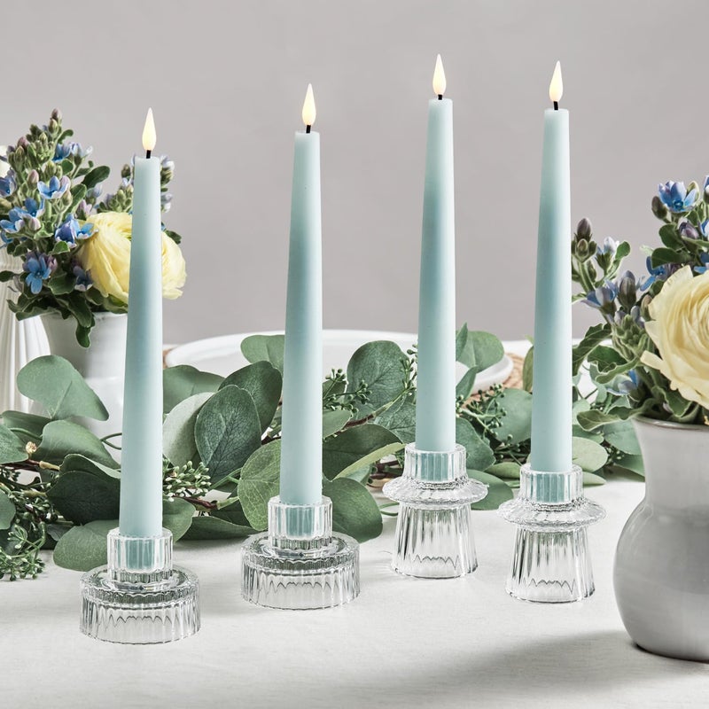 LampLust Flameless Taper Candles with Remote, 9 Inch, 4 Pack Pastel Blue Candlesticks, LED Flickering Flameless Candles for Baby Shower Gender Reveal Decorations, Spring Decor, Table Centerpieces - Image 5