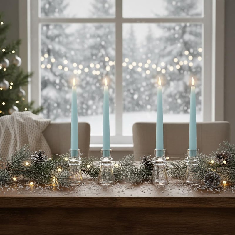 LampLust Flameless Taper Candles with Remote, 9 Inch, 4 Pack Pastel Blue Candlesticks, LED Flickering Flameless Candles for Baby Shower Gender Reveal Decorations, Spring Decor, Table Centerpieces - Image 4