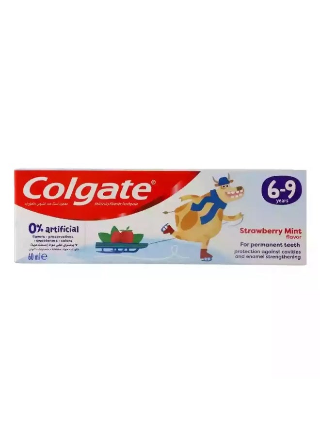 Colgate معجون أسنان كولجيت المضاد للتسوس بالفلورايد بنكهة الفراولة والنعناع للأطفال من 6-9 سنوات - 60 مل - Image 1
