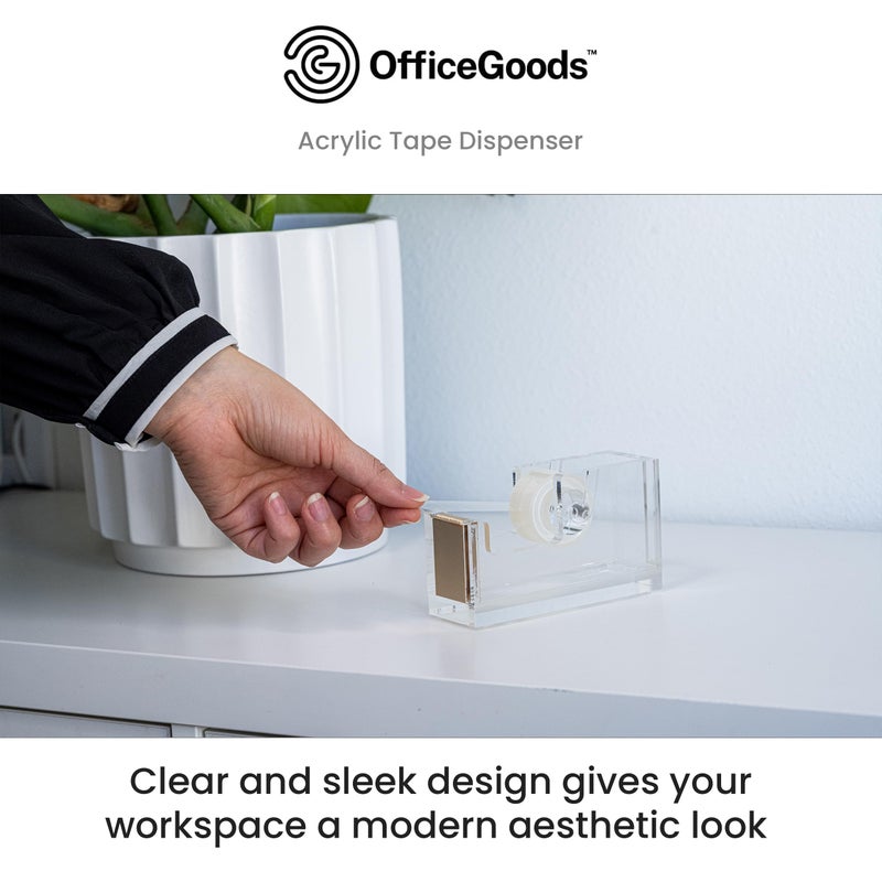 OfficeGoods حامل شريط أكريليك حديث من OfficeGoods - قاعدة مطاطية غير قابلة للانزلاق - تصميم جذاب، مثالي للمنزل أو المدرسة أو مكتب العمل - يحمل لفات شريط صغيرة، قياسية، وكبيرة - ذهبي - Image 2