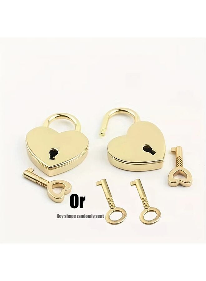 Golden Antique Heart Shaped Mini Padlock With Key For Jewelry Box - Image 1