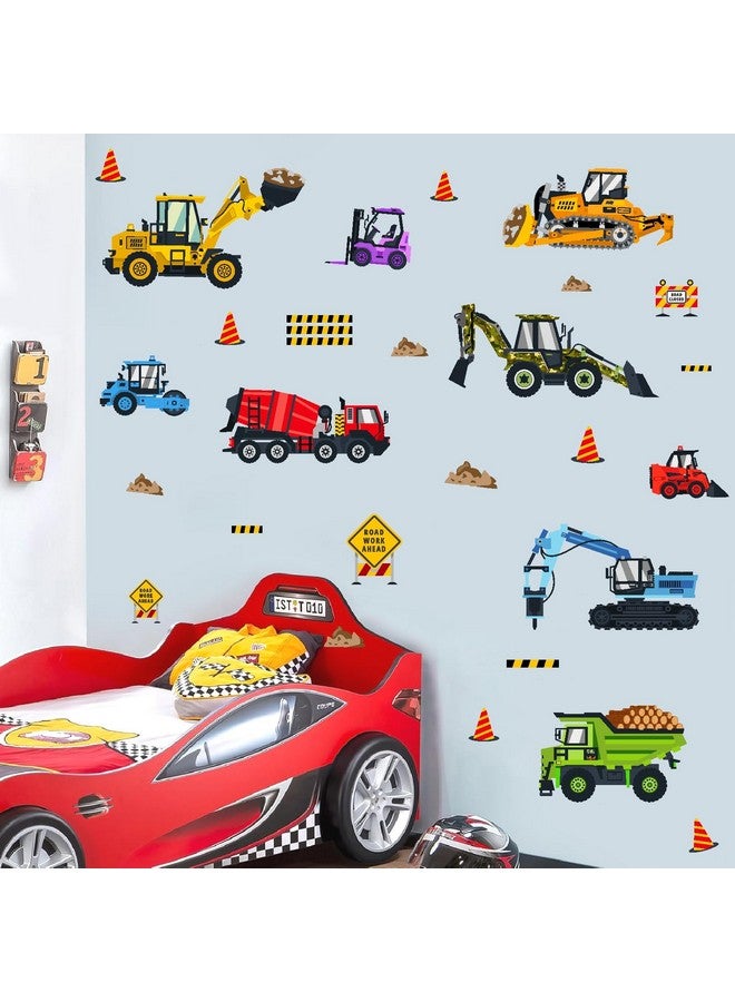 Barri Design Vehicles Wall Stickers Construction Truck Wall Decals Transportation Wall Decals Transports Road Excavator Tractor Car Wall Stickers for Boys Bedroom Kids Room Nursery Playroom Decor - Image 2