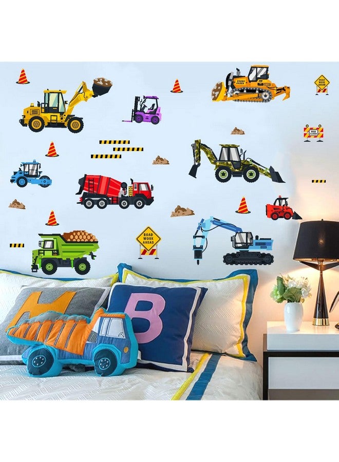 Barri Design Vehicles Wall Stickers Construction Truck Wall Decals Transportation Wall Decals Transports Road Excavator Tractor Car Wall Stickers for Boys Bedroom Kids Room Nursery Playroom Decor - Image 1