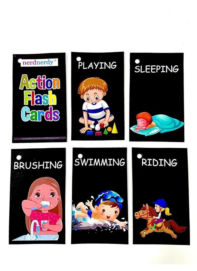 nerdnerdy NerdNerdy Action Verb- 45 Laminated Cards/High Contrast for Better Visual Perception/Vocabulary Cards for Speech Therapy/Preschool/Special Education/Language Development/  - Image 4