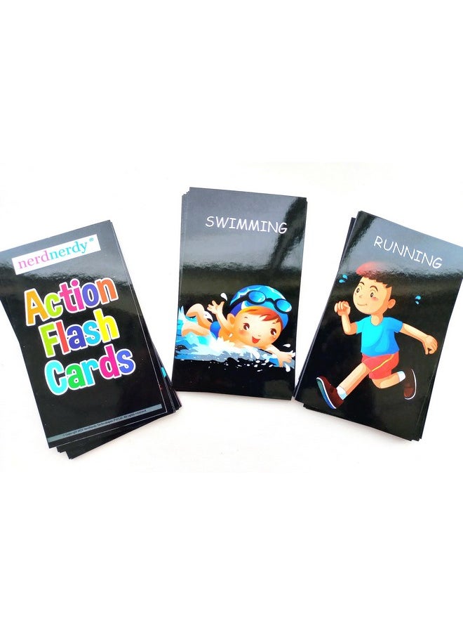 nerdnerdy NerdNerdy Action Verb- 45 Laminated Cards/High Contrast for Better Visual Perception/Vocabulary Cards for Speech Therapy/Preschool/Special Education/Language Development/  - Image 2