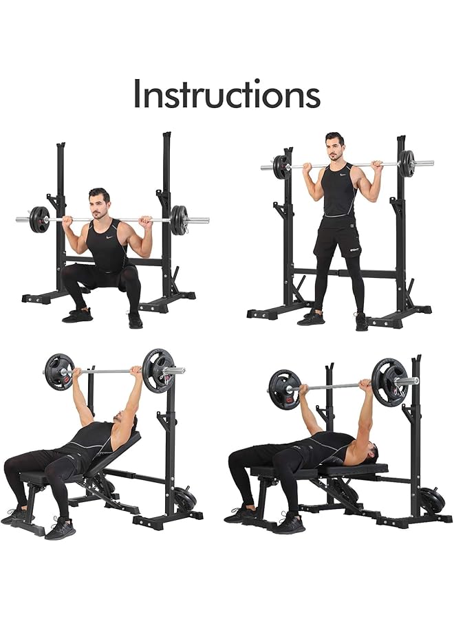 ALCOACH Squat Rack Stand Barbell Rack Bench Press Rack Stand Home Gym Adjustable Weight Rack 550Lbs (Black HM 6) - Image 4