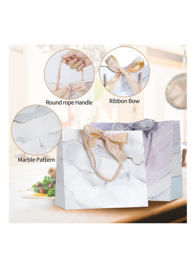 4 عبوات حقائب هدايا رخامية (8.6" × 7.8" × 3.9") مع رباط قوس - حقائب ورقية سميكة ومقاومة للماء للمناسبات مثل حفلات الزفاف وأعياد الميلاد واستقبال المواليد وحفلات الزفاف. مثالية لجميع المناسبات! - Image 2