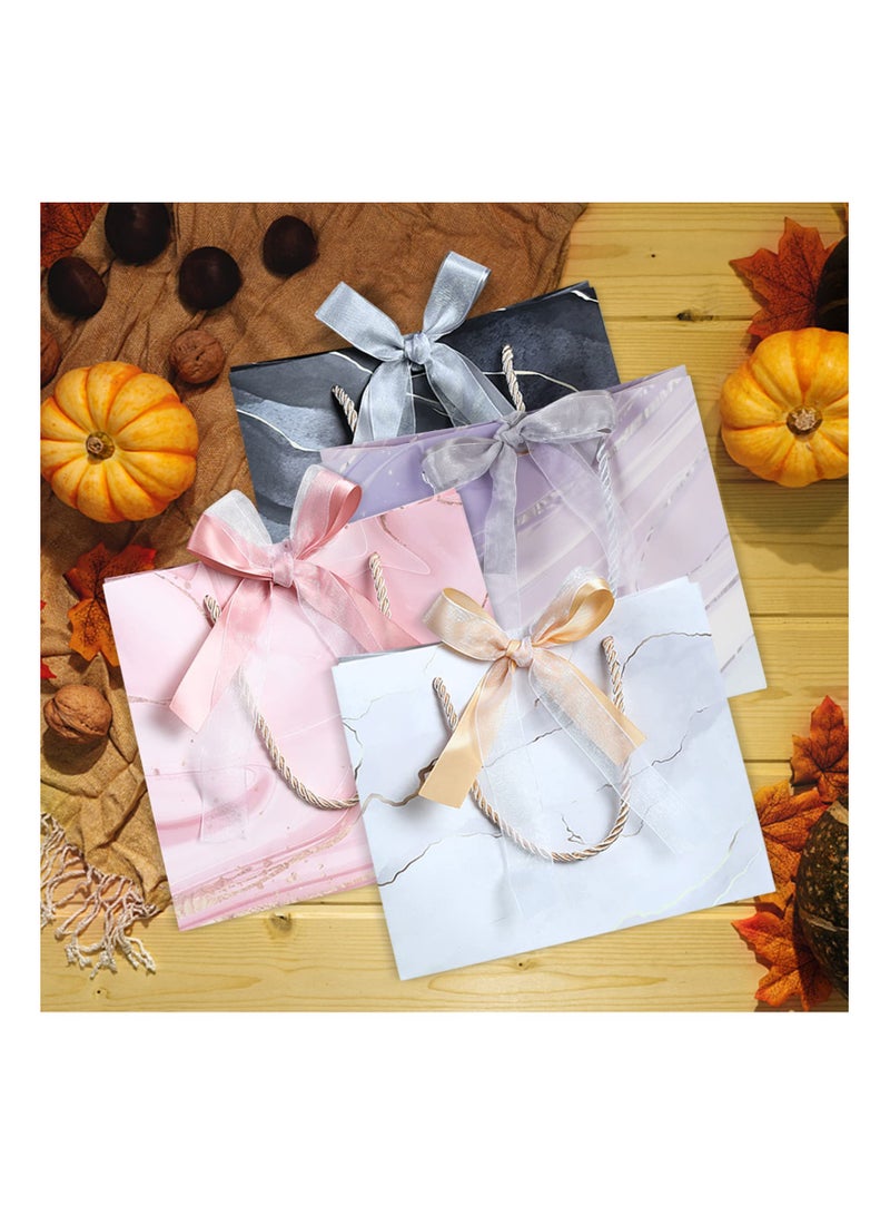 4 عبوات حقائب هدايا رخامية (8.6" × 7.8" × 3.9") مع رباط قوس - حقائب ورقية سميكة ومقاومة للماء للمناسبات مثل حفلات الزفاف وأعياد الميلاد واستقبال المواليد وحفلات الزفاف. مثالية لجميع المناسبات! - Image 1