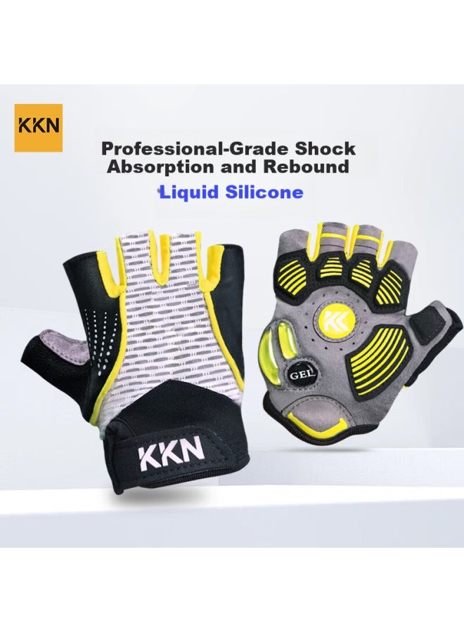 Kkn Kids Liquid Silicone Half-finger Gloves Anti-slip Shockproof White Black Size L (45-65 Lbs)