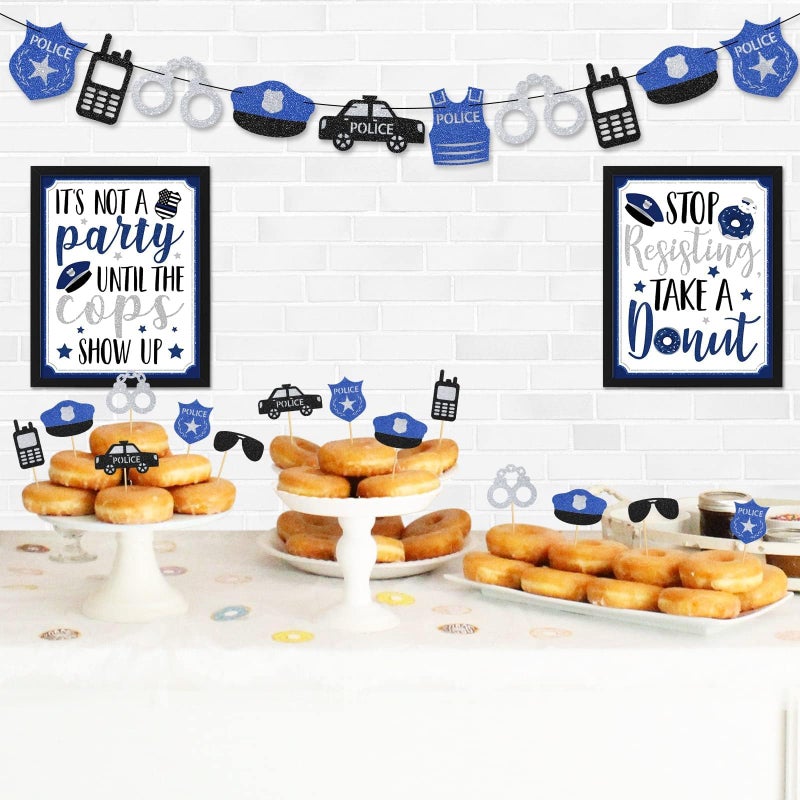 Levfla Officer Donut Bar Decoration Kit Police Banner Party Until The Cops Shown Up Table Sign Doughnut Dessert Food Topper for Graduation Birthday Retirement Anniversary Party Favor Ideas Supplies - Image 1