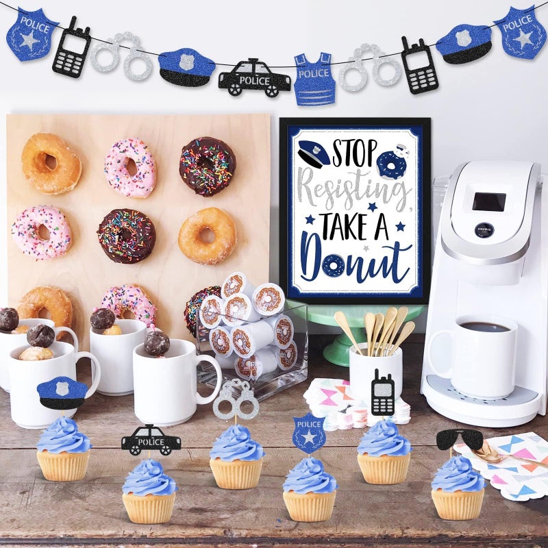 Levfla Officer Donut Bar Decoration Kit Police Banner Party Until The Cops Shown Up Table Sign Doughnut Dessert Food Topper for Graduation Birthday Retirement Anniversary Party Favor Ideas Supplies - Image 4