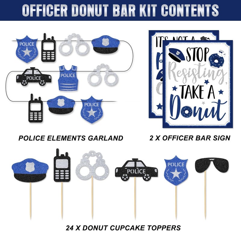Levfla Officer Donut Bar Decoration Kit Police Banner Party Until The Cops Shown Up Table Sign Doughnut Dessert Food Topper for Graduation Birthday Retirement Anniversary Party Favor Ideas Supplies - Image 2