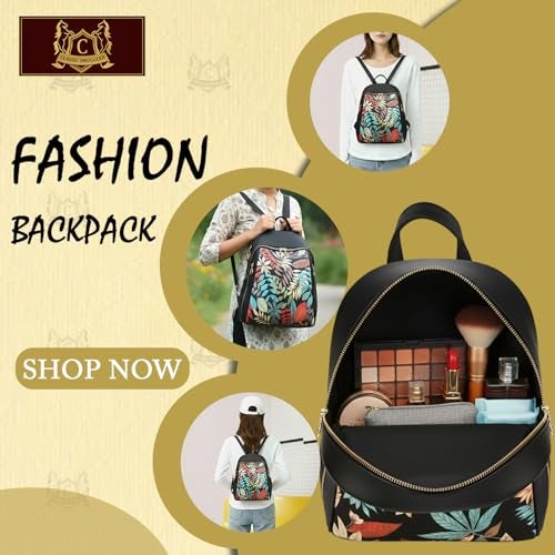 Global Impex Ethnic Style Waterproof Oxford Medium Size Backpack | Ladies Fashion Travel Canvas Bag | Large Capacity Nylon Collage Bagpack | Girls Printed Laptop Backpack (Full Leafs) - Image 4