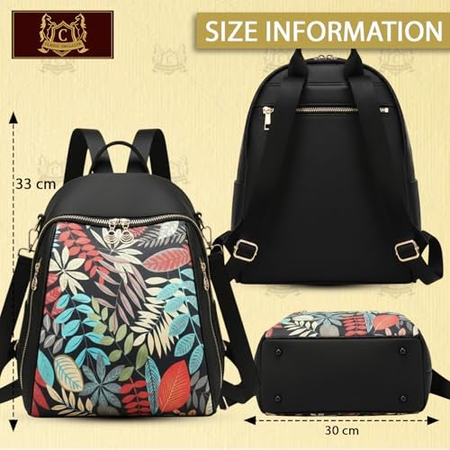 Global Impex Ethnic Style Waterproof Oxford Medium Size Backpack | Ladies Fashion Travel Canvas Bag | Large Capacity Nylon Collage Bagpack | Girls Printed Laptop Backpack (Full Leafs) - Image 2