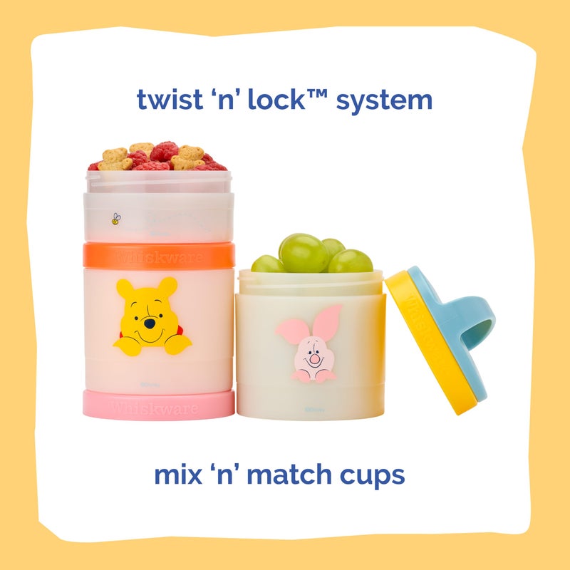 Whiskware حاويات وجبات خفيفة قابلة للتكديس من ويزكوير ديزني ويني ذا بوه للأطفال والرضع، 3 أكواب وجبات خفيفة قابلة للتكديس للمدرسة والسفر، حلوة مثل العسل، بوه وأصدقاؤه - Image 2