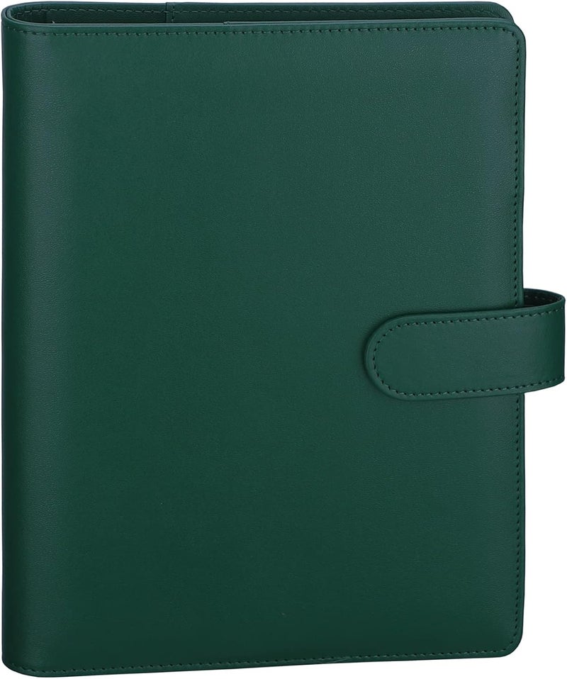 Antner A5 Binder 6 Ring Refillable Notebook Binder Planner Cover for A5 Refill Paper, PU Leather Loose Leaf Personal Organizer Budget Planner for Savings & Budgeting with Magnetic Buckle, Dark Green - Image 1