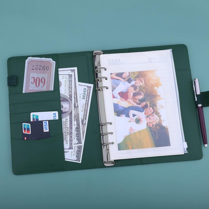 Antner A5 Binder 6 Ring Refillable Notebook Binder Planner Cover for A5 Refill Paper, PU Leather Loose Leaf Personal Organizer Budget Planner for Savings & Budgeting with Magnetic Buckle, Dark Green - Image 2