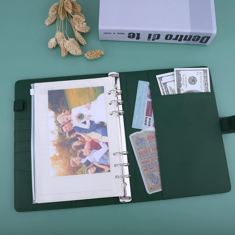 Antner A5 Binder 6 Ring Refillable Notebook Binder Planner Cover for A5 Refill Paper, PU Leather Loose Leaf Personal Organizer Budget Planner for Savings & Budgeting with Magnetic Buckle, Dark Green - Image 3