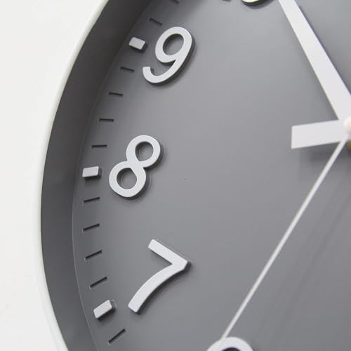 TEKCOOL Plastic Digital Wall Clock 12" Silent Quartz Decorative Latest Non-Ticking Classic Clock Battery Operated Round Easy to Read for Room/Home/Kitchen/Bedroom/Office/School (Grey White)' - Image 2