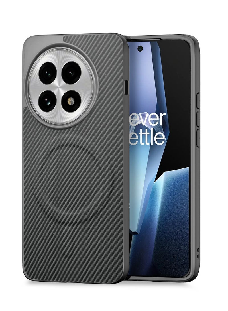 Wtech OnePlus 13R 5G 2025 Soft Silicone Carbon Fiber Magsafe Protective Back Case Cover (MCFPSN) - Grey - Image 1