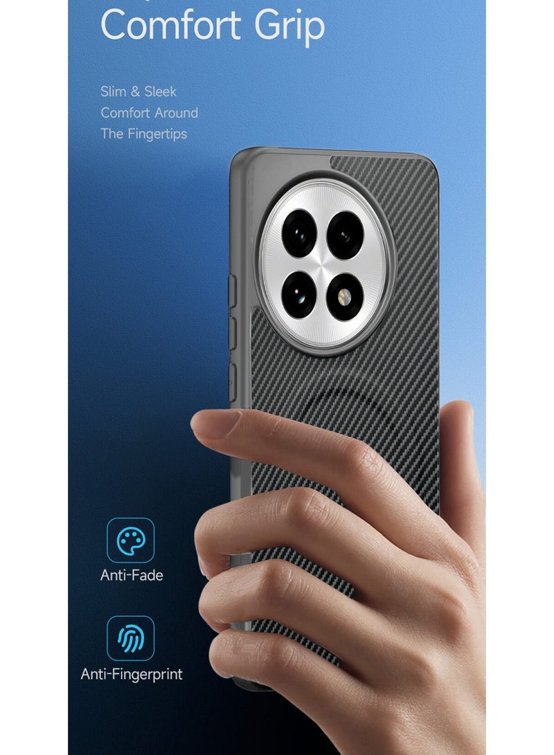 Wtech OnePlus 13R 5G 2025 Soft Silicone Carbon Fiber Magsafe Protective Back Case Cover (MCFPSN) - Grey - Image 3