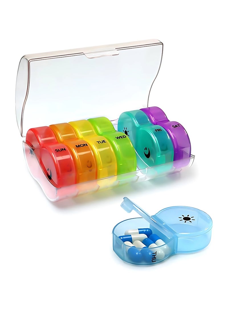 Pill Box 7 Day AM PM (Twice a Day) Weekly Pill Organizer with Moisture-Proof Design. Travel Friendly (Multicolor) - Image 1