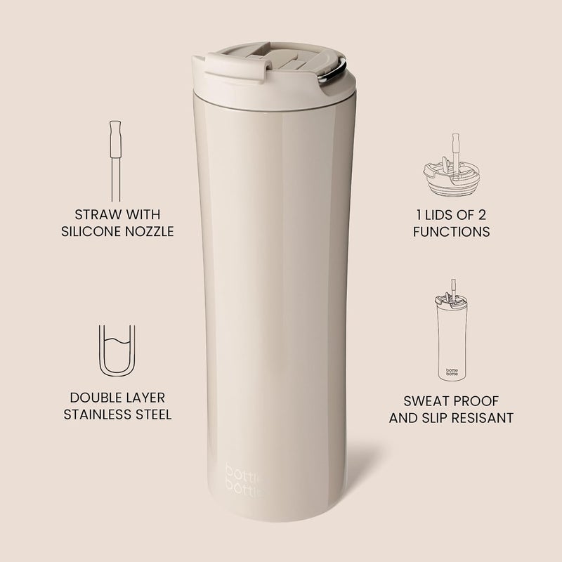 bottle bottle زجاجة زجاجة زجاجة ماء معزولة بغطاء مزدوج الاستخدام وقشة - 24 أونصة من الفولاذ المقاوم للصدأ (بيج) - Image 4