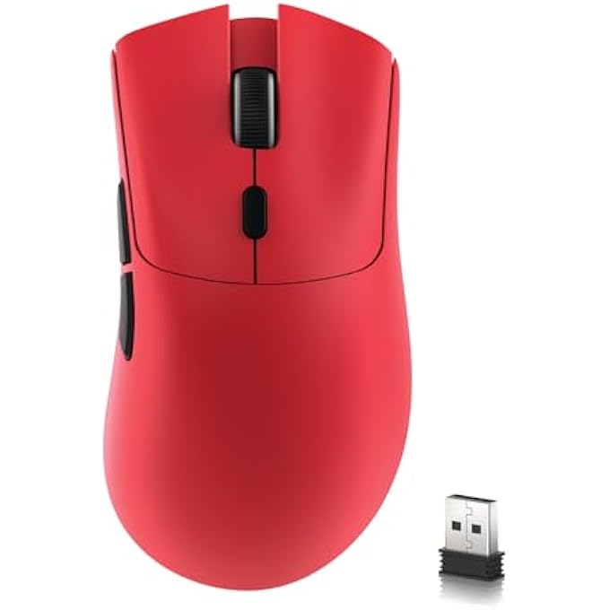 rayihni R1 59G LIGHTWEIGHT WIRELESS GAMING MOUSE THREE MODES 2.4GHZ/BLUETOOTH/WIRED CONNECTIVITY, 5 PROGRAMMABLE BUTTONS, 6 ADJUSTABLE DPI UP TO 18000,PIXART OPTICAL SENSOR PAW3311-RED - Image 1