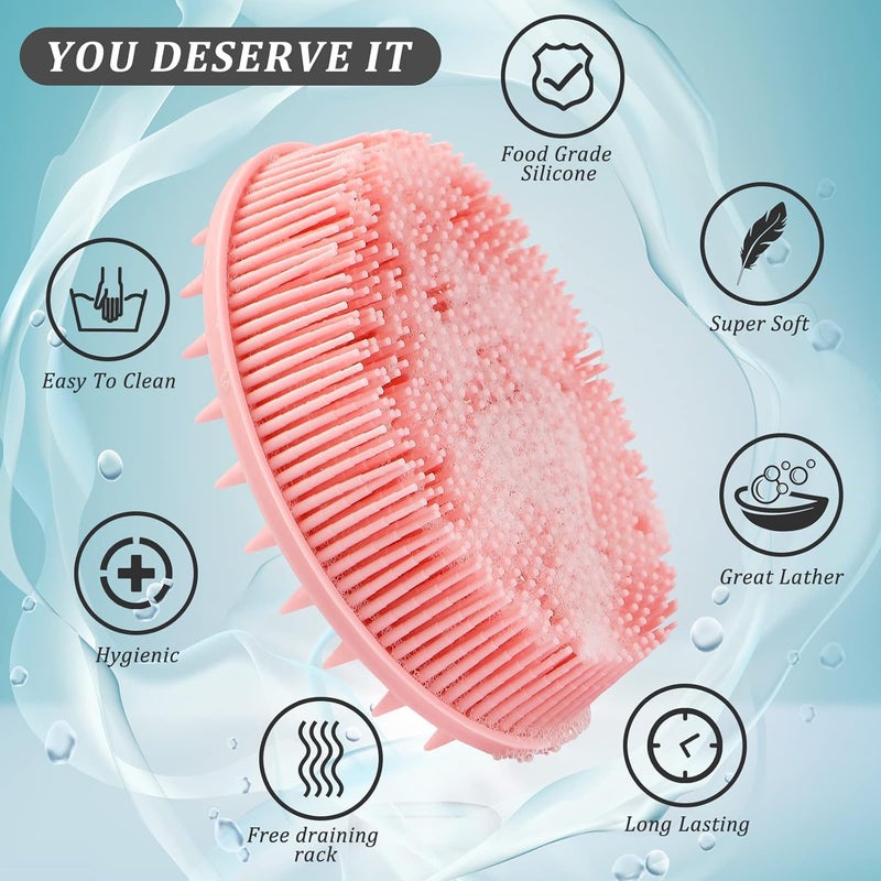 PRITASHA Exfoliating Silicone Body Brush2 in 1 Bath and Shampoo BrushWet and Dry Scalp MassagerPremium Silicone LoofahLathers WellEco Friendly Easy to CleanWith soap stand MULTI COLOUR - Image 3