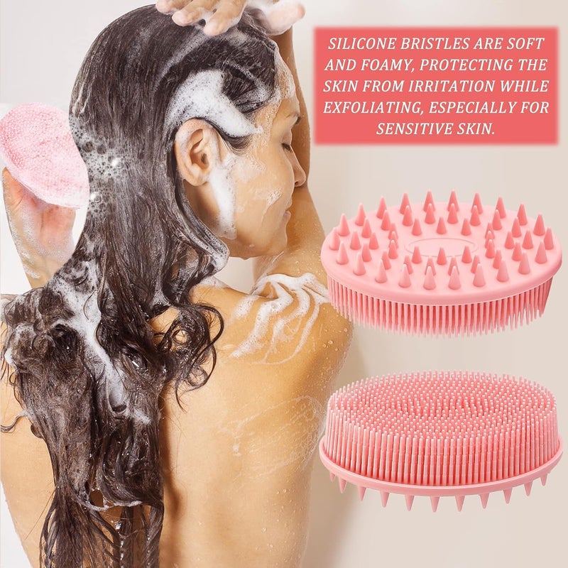 PRITASHA Exfoliating Silicone Body Brush2 in 1 Bath and Shampoo BrushWet and Dry Scalp MassagerPremium Silicone LoofahLathers WellEco Friendly Easy to CleanWith soap stand MULTI COLOUR - Image 2