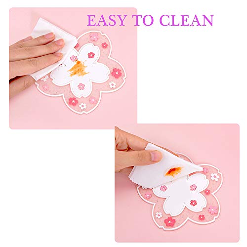 Binoster Sakura Coffee Cup Mat Kawaii Coaster 2PCS Cute Cherry Blossom PVC Home Tea Mug Pink Flower Pattern Anti-Skid Pot Bowl Pad Placemat for Desk Drink Table Decor Kawaii Accessories (Small) - Image 2