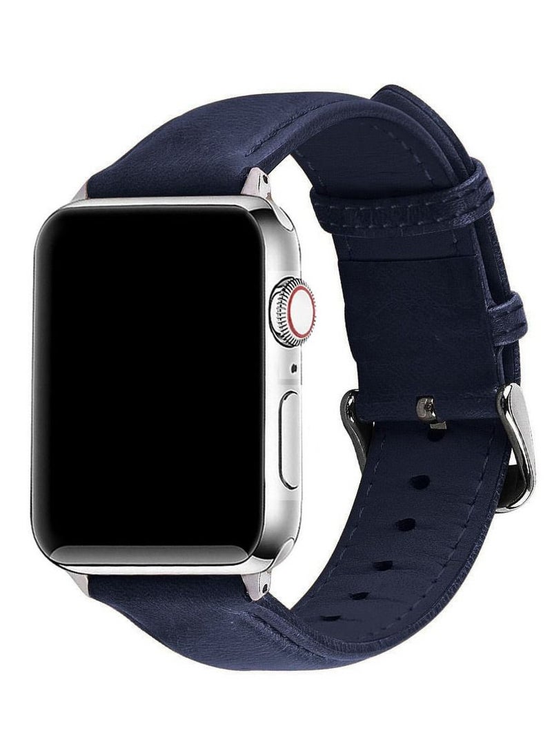 CATANES Apple Watch Band 49mm/45mm/44mm Premium Leather Band Buckle Strap Wristband Dark Blue