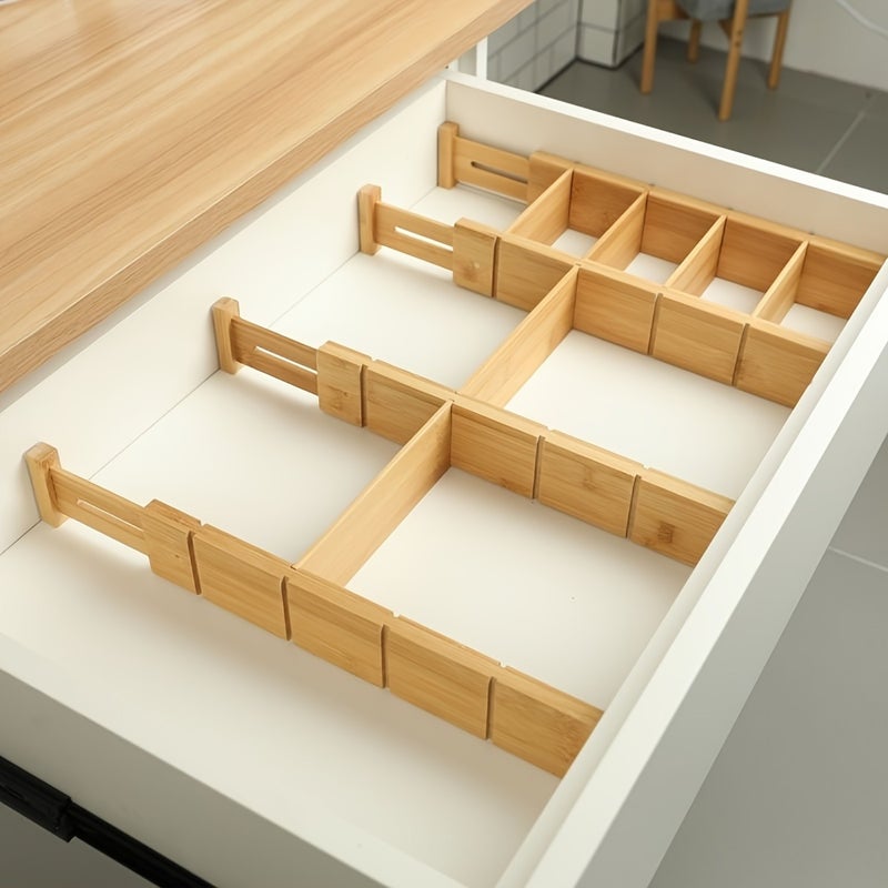 4pcs Bamboo Drawer Dividers - Expandable & Adjustable Freestanding/Built-In Storage Panels, Bamboo Wood Organizer for Kitchen, Bedroom, Wardrobe, Cabinet - Space-Saving Shelves (No Tools Assembly), Desk & Drawer Organizer for Home Storage - Image 2