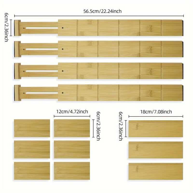 4pcs Bamboo Drawer Dividers - Expandable & Adjustable Freestanding/Built-In Storage Panels, Bamboo Wood Organizer for Kitchen, Bedroom, Wardrobe, Cabinet - Space-Saving Shelves (No Tools Assembly), Desk & Drawer Organizer for Home Storage - Image 1
