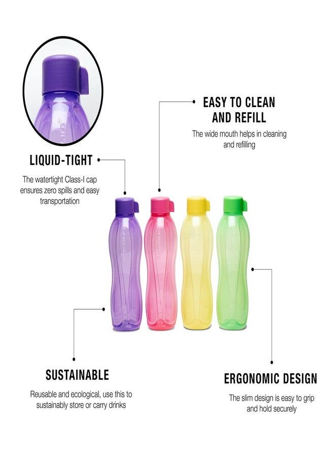 Tupperware Aquasafe Plastic Bottle, 1000ml, Set of 4, Pink, Green, Yellow, Purple - Image 5