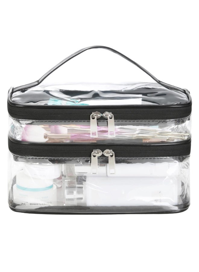 Double Layer Clear Cosmetic Bag, Waterproof Toiletry Makeup Travel Toiletry Bag, Transparent PVC Pouch Organizer Multifunctional Large Waterproof Portable - Image 1