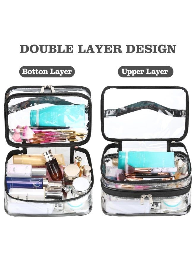 Double Layer Clear Cosmetic Bag, Waterproof Toiletry Makeup Travel Toiletry Bag, Transparent PVC Pouch Organizer Multifunctional Large Waterproof Portable - Image 2