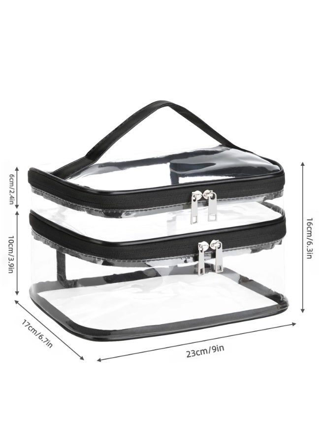 Double Layer Clear Cosmetic Bag, Waterproof Toiletry Makeup Travel Toiletry Bag, Transparent PVC Pouch Organizer Multifunctional Large Waterproof Portable - Image 3