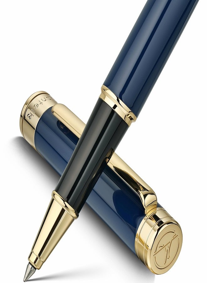 MCNTEIK Blue Lacquer Rollerball Pen - Stunning Luxury Pen, 24K Gold Plating, Schmidt Refill, Precision Flow Ink, Fancy Roller Ball Gift Set for Men & Women, Professional, Executive Office, Nice Pens - Image 1