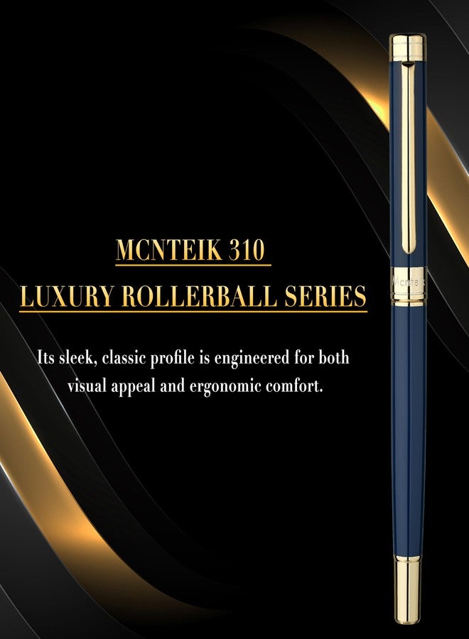 MCNTEIK Blue Lacquer Rollerball Pen - Stunning Luxury Pen, 24K Gold Plating, Schmidt Refill, Precision Flow Ink, Fancy Roller Ball Gift Set for Men & Women, Professional, Executive Office, Nice Pens - Image 3