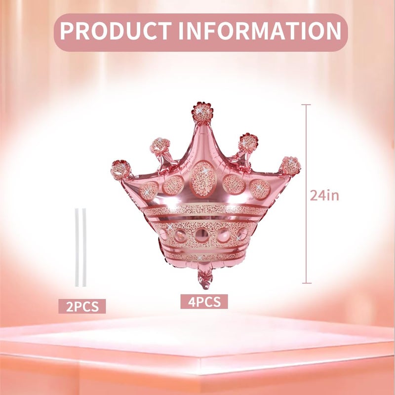 Vuzvuv 4 Pcs Crown Balloons 24 Inch Rose Gold Crown Shaped Foil Mylar Balloons for Anniversary,Baby Shower,Wedding,Girls Birthday Decorations - Image 2