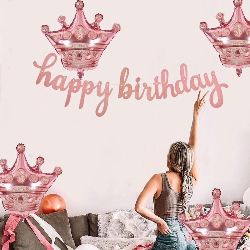 Vuzvuv 4 Pcs Crown Balloons 24 Inch Rose Gold Crown Shaped Foil Mylar Balloons for Anniversary,Baby Shower,Wedding,Girls Birthday Decorations - Image 4